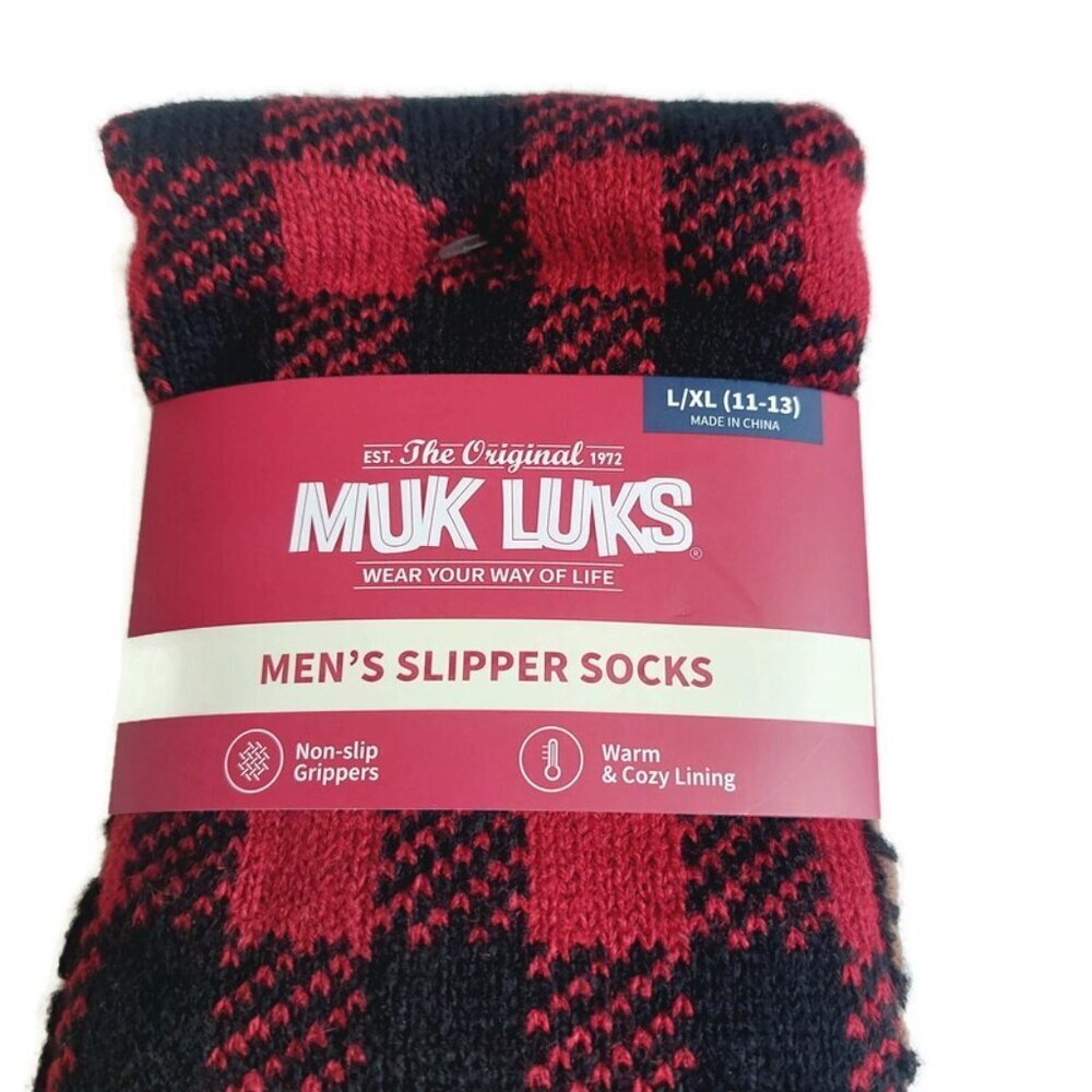 MUK LUKS Mens Slipper Socks Size L/XL Shoe Size 11/13 Red Warm Comfortable RT - Picture 2 of 5